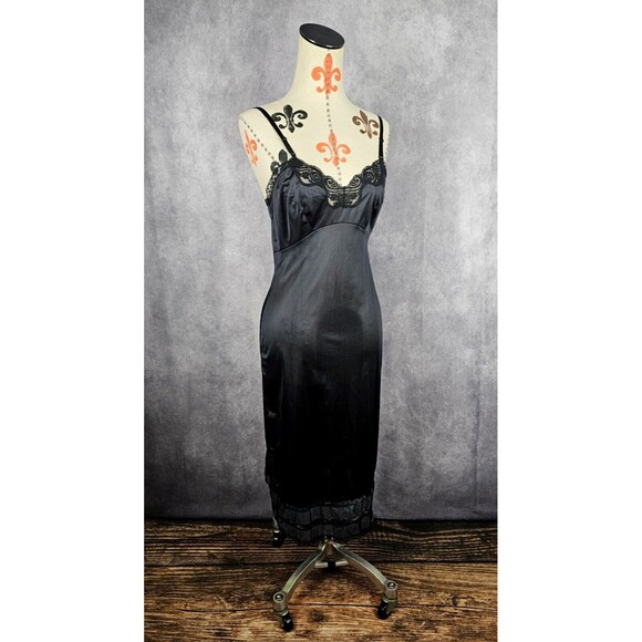 VTG Adonna JCPENNEY Black All Nylon Slip Nightgown Lace Trim Women Sz 32 USA EUC - Picture 2 of 12